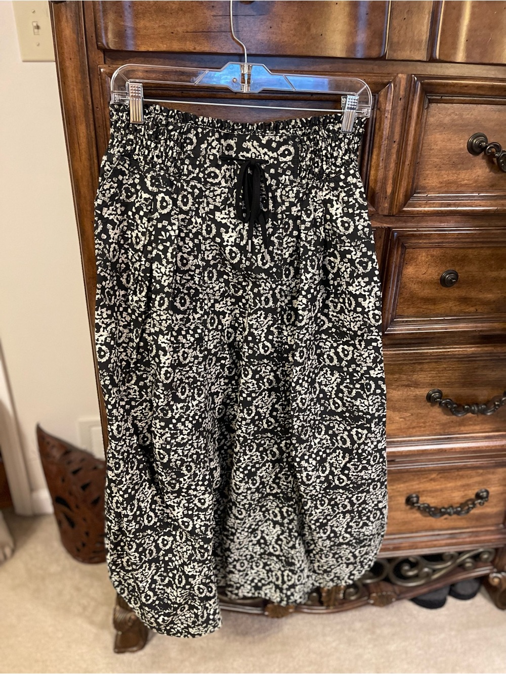 Anthropologie Black & White Floral-Print Maxi Skirt